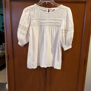 LOFT White Lace Detail Cotton Women's Shirt Boho Cottagecore Whimsigoth